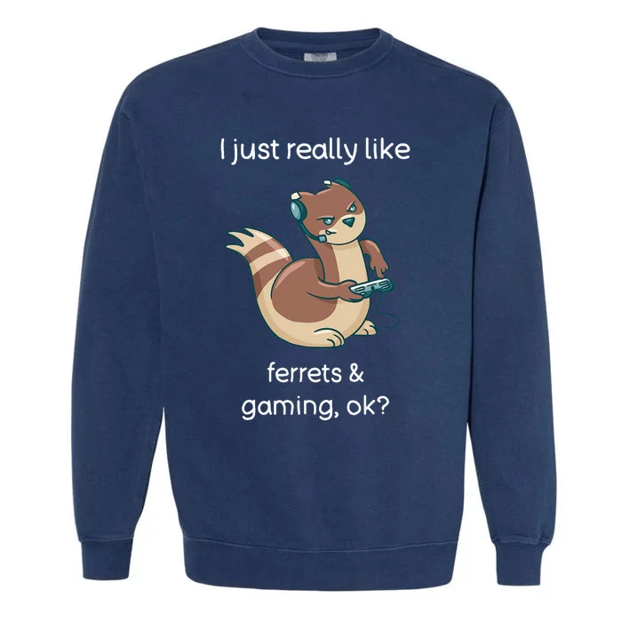 Funny Ferret Lover Gamer I Love Video Gaming Ferret Garment-Dyed Sweatshirt