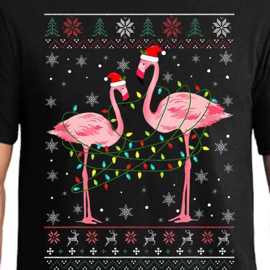 Funny Flamingo Lights Tangled Ugly Sweater Christmas Animals Pajama Set