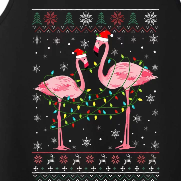 Funny Flamingo Lights Tangled Ugly Sweater Christmas Animals Performance Tank