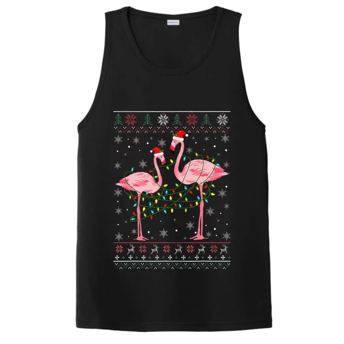 Funny Flamingo Lights Tangled Ugly Sweater Christmas Animals Performance Tank