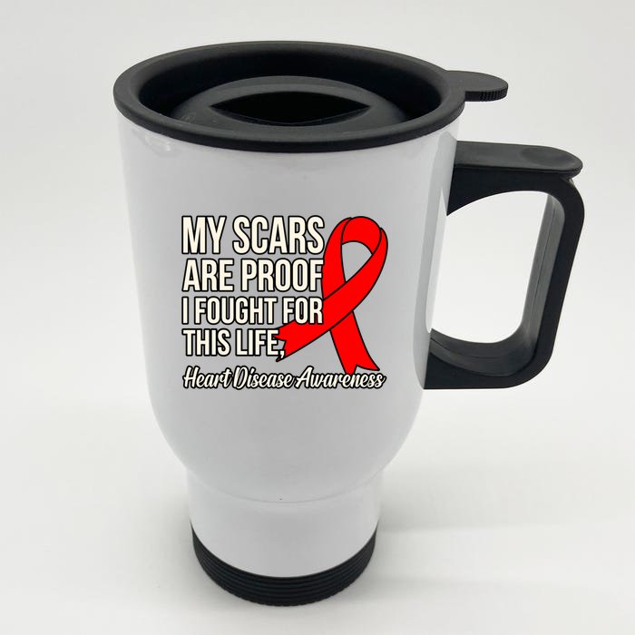 Fought For Life Heart Disease Awareness Survivor Graphic Gift Front & Back Stainless Steel Travel Mug