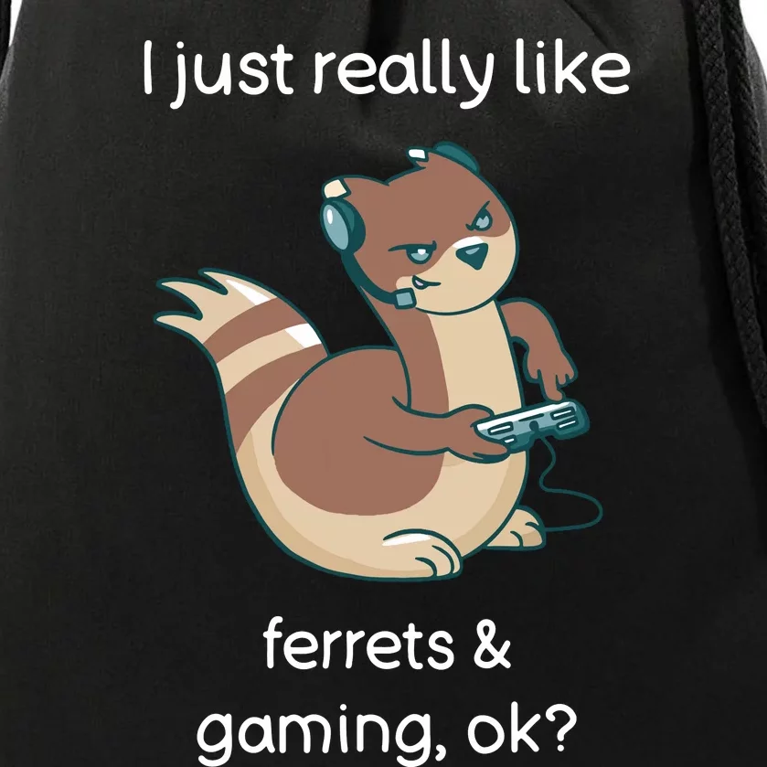 Funny Ferret Lover Gamer I Love Video Gaming Ferret Drawstring Bag