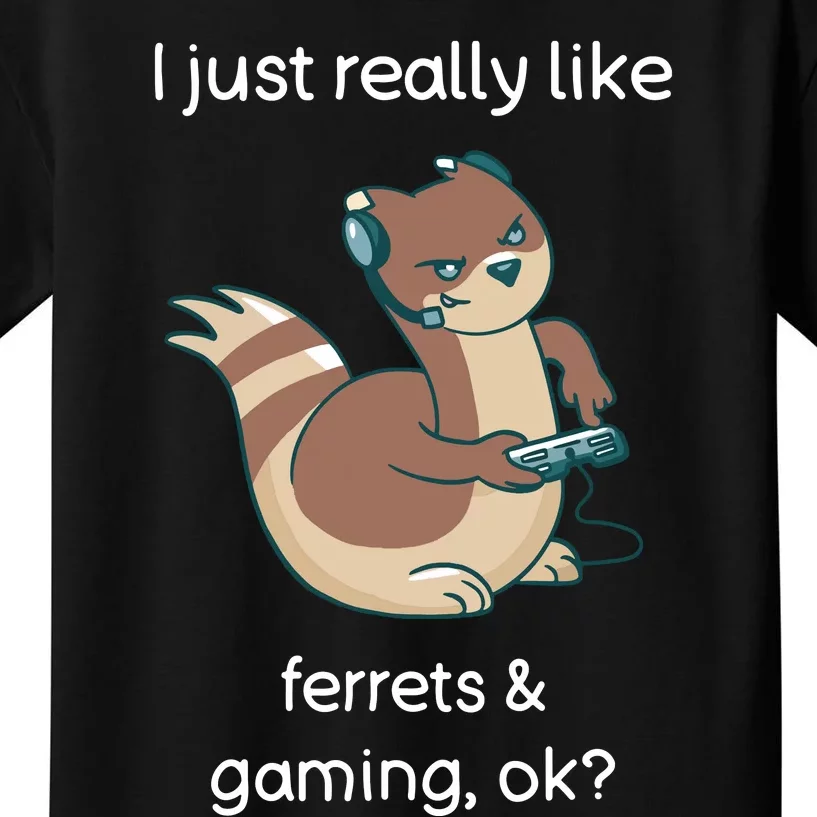 Funny Ferret Lover Gamer I Love Video Gaming Ferret Kids T-Shirt