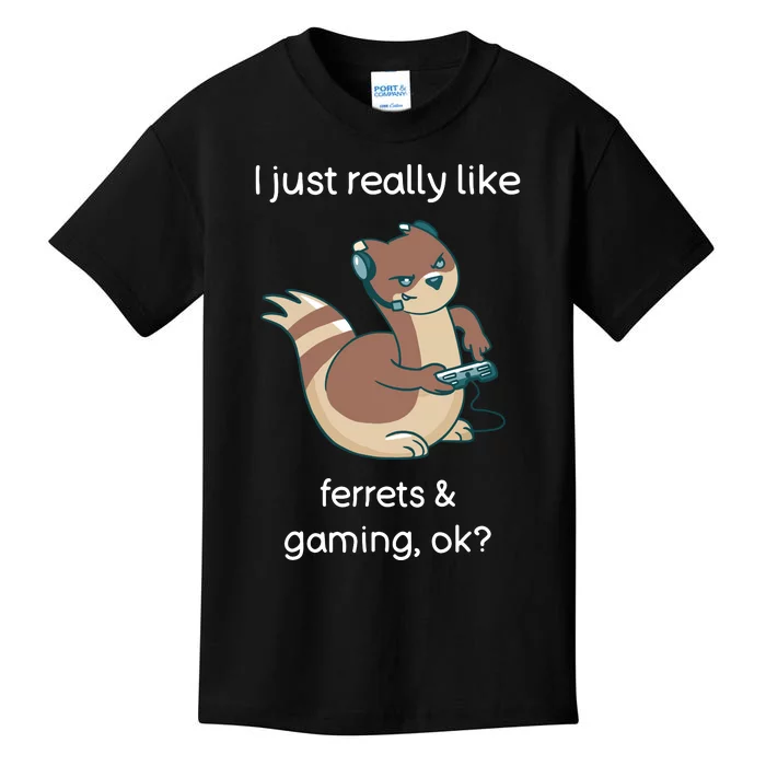 Funny Ferret Lover Gamer I Love Video Gaming Ferret Kids T-Shirt