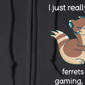 Funny Ferret Lover Gamer I Love Video Gaming Ferret Full Zip Hoodie