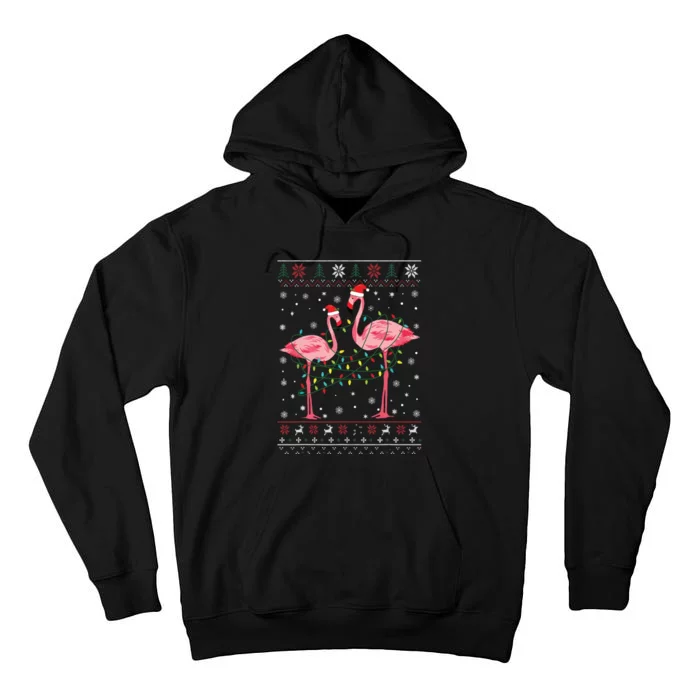 Funny Flamingo Lights Tangled Ugly Sweater Christmas Animals Tall Hoodie