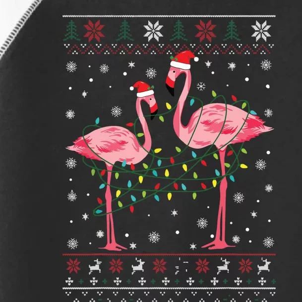 Funny Flamingo Lights Tangled Ugly Sweater Christmas Animals Toddler Fine Jersey T-Shirt