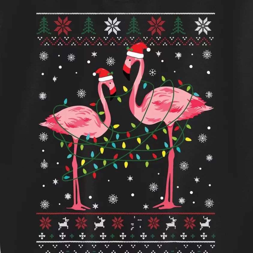 Funny Flamingo Lights Tangled Ugly Sweater Christmas Animals Kids Sweatshirt