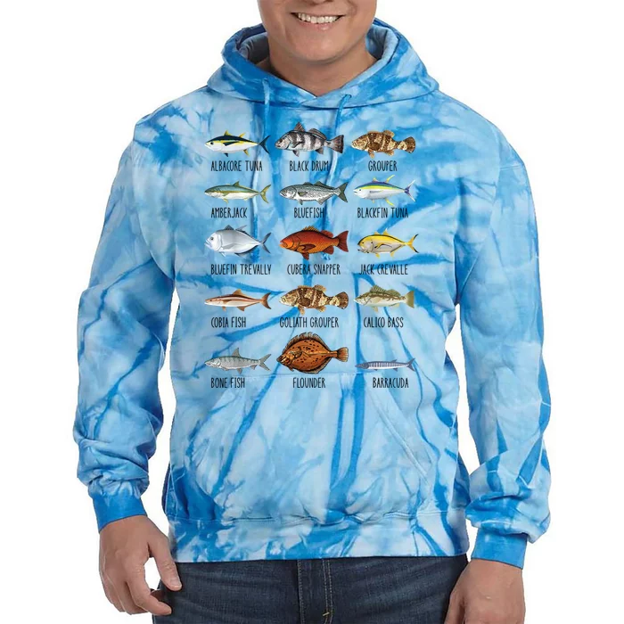 Funny Fishing Lover Types Of Saltwater Fish Species Biology Tie Dye Hoodie