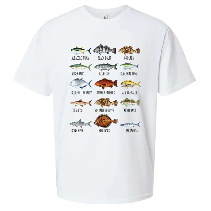 Funny Fishing Lover Types Of Saltwater Fish Species Biology Sueded Cloud Jersey T-Shirt