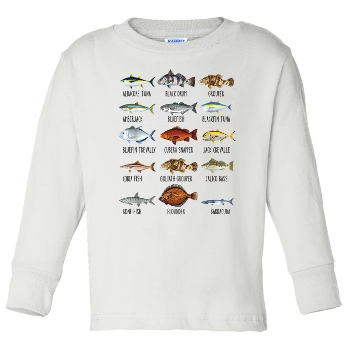 Funny Fishing Lover Types Of Saltwater Fish Species Biology Toddler Long  Sleeve Shirt
