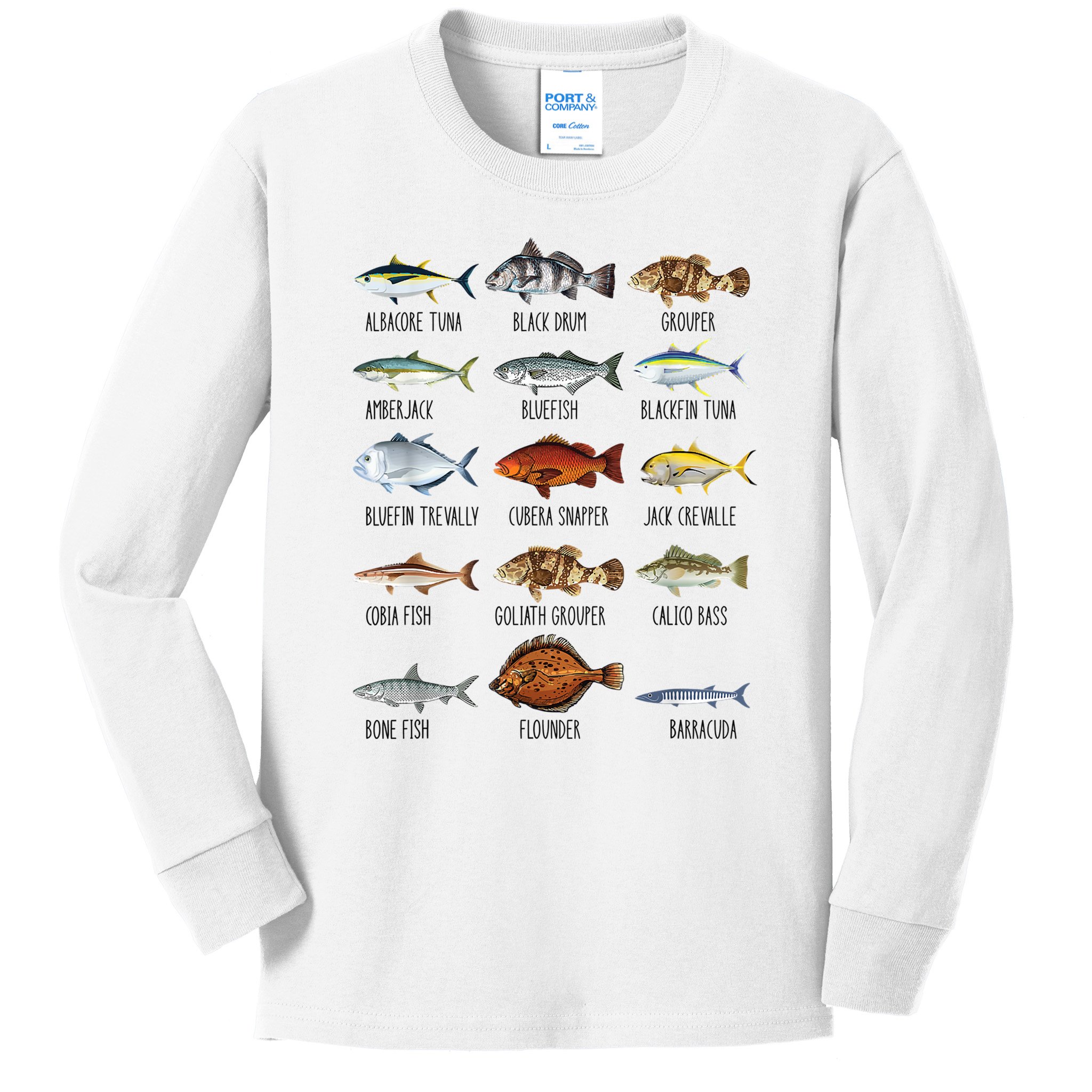 Funny Fishing Lover Types Of Saltwater Fish Species Biology Kids Long  Sleeve Shirt