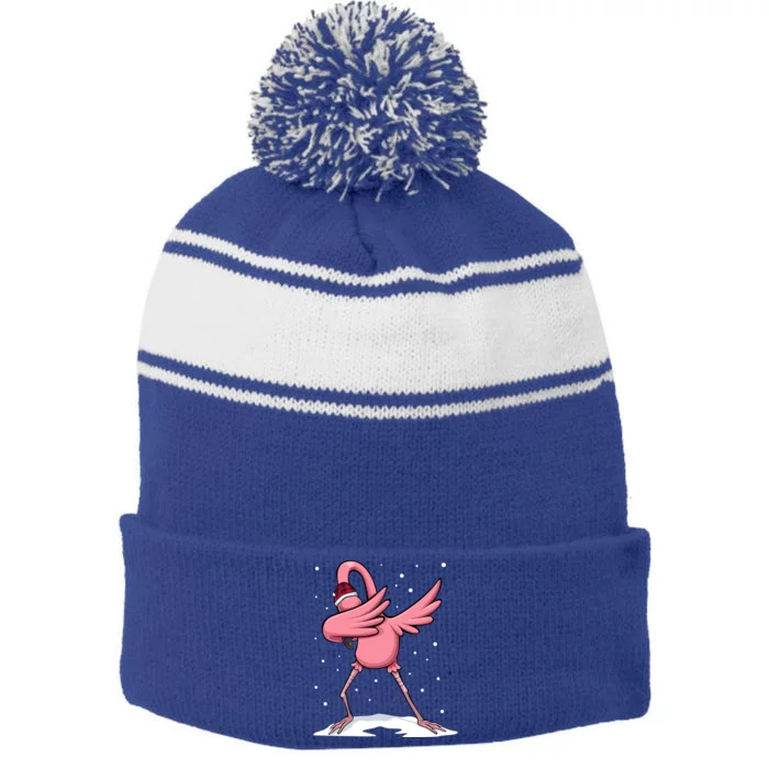 Funny Flamingo Lights Snow Christmas Animals Birds Pink Dab Great Gift Stripe Pom Pom Beanie