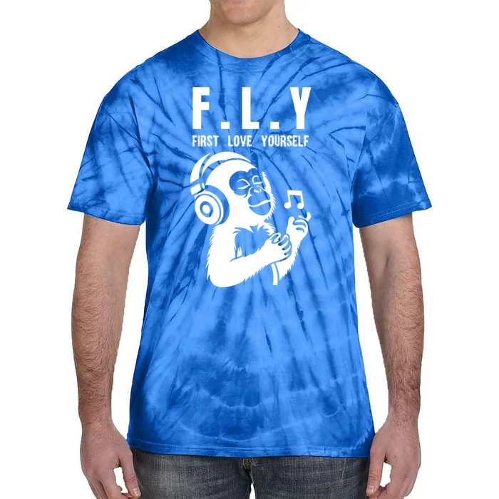 Fly First Love Yourself: Enjoy Music Cute Monkey Cute Gift Tie-Dye T-Shirt