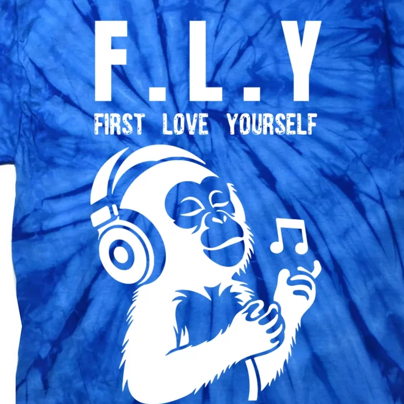 Fly First Love Yourself: Enjoy Music Cute Monkey Cute Gift Tie-Dye T-Shirt