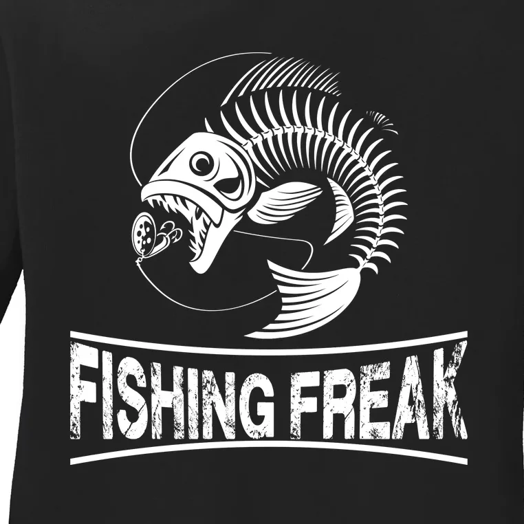 Fishing Freak Largemouth Bass Funny Fisherman Fathers Day Ladies Long Sleeve Shirt