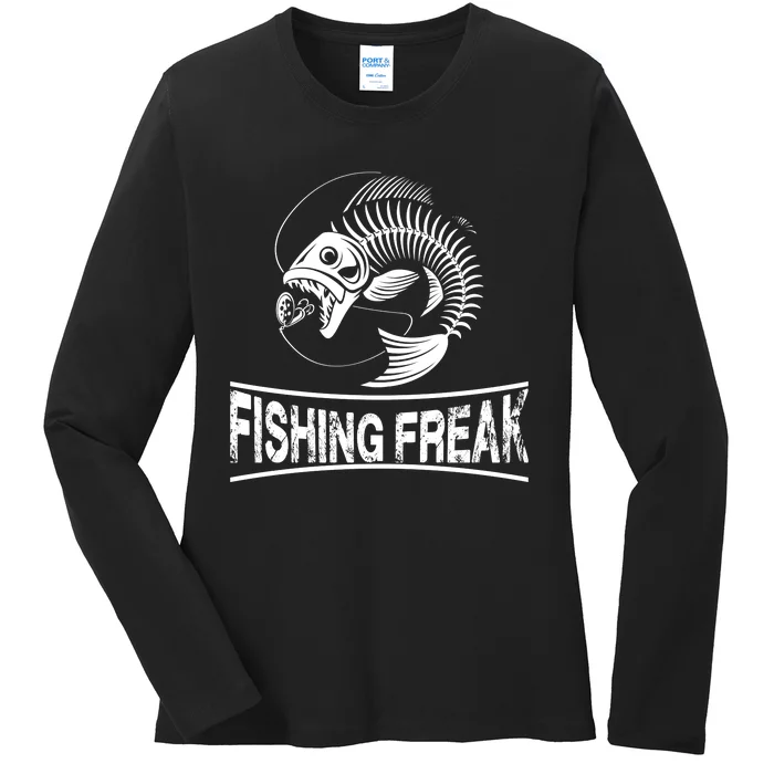 Fishing Freak Largemouth Bass Funny Fisherman Fathers Day Ladies Long Sleeve Shirt