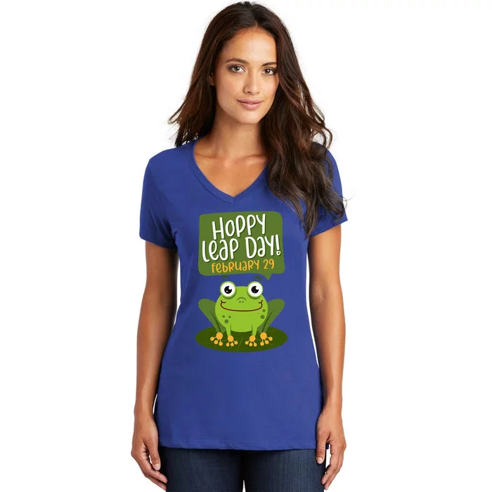 Funny Frog Lover Hoppy Leap Day February 29 Gift Women's V-Neck T-Shirt