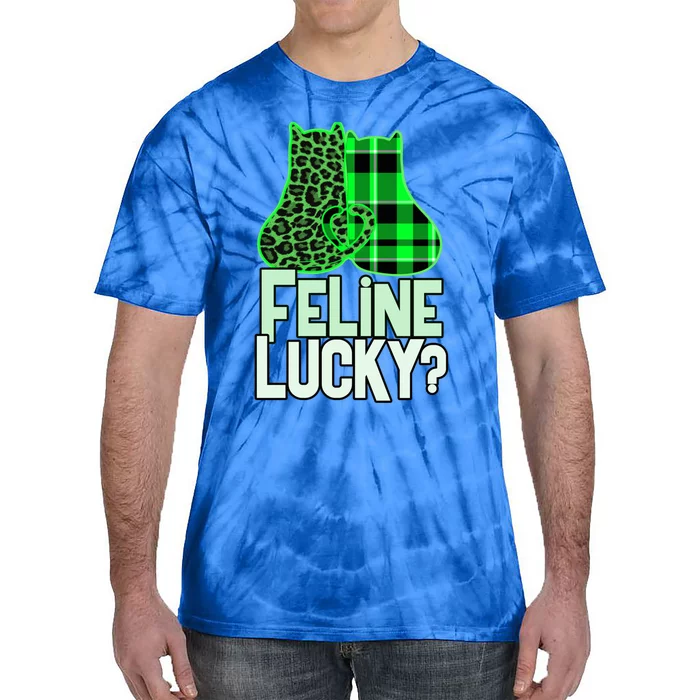 Funny Feline Lucky Feeling My Cats Luck St Patrick's Gift Tie-Dye T-Shirt