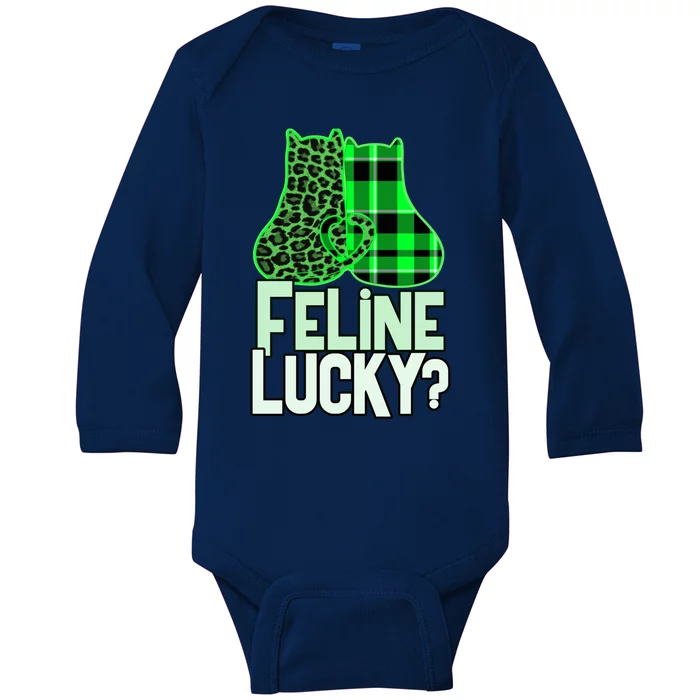 Funny Feline Lucky Feeling My Cats Luck St Patrick's Gift Baby Long Sleeve Bodysuit