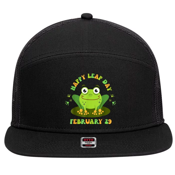 Funny Frog Lovers Happy Leap Day February 29 Green Vintage 7 Panel Mesh Trucker Snapback Hat