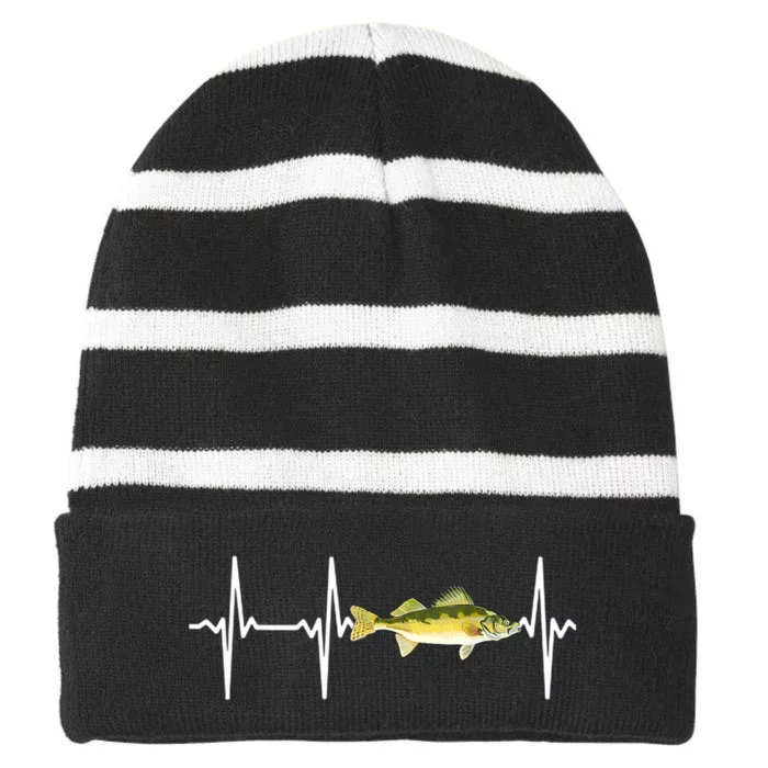 Fish Fishing Lovers Walleye Heartbeat For Freshwater Gift Striped Beanie with Solid Band