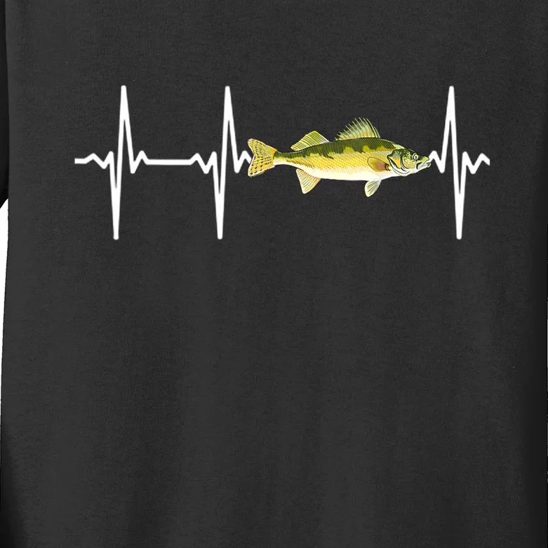 Fish Fishing Lovers Walleye Heartbeat For Freshwater Gift Kids Long Sleeve Shirt