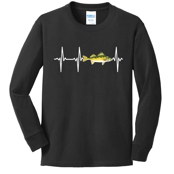 Fish Fishing Lovers Walleye Heartbeat For Freshwater Gift Kids Long Sleeve Shirt