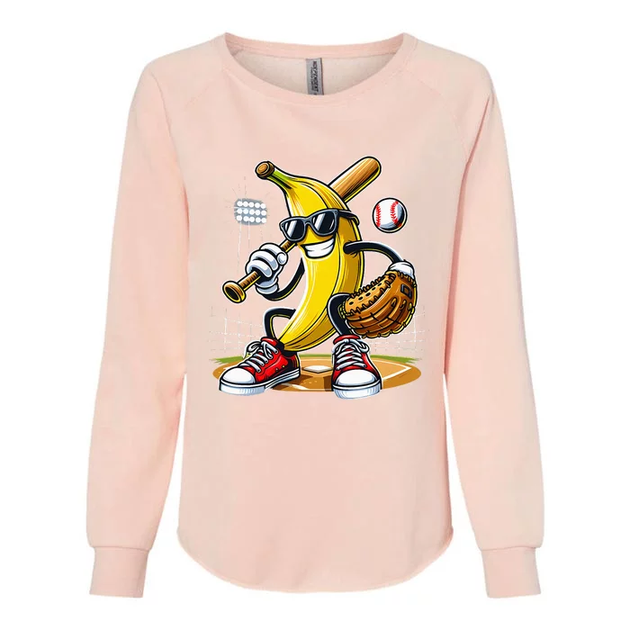 Funny Fruit Lover Banana Playing Baseball Womens California Wash Sweatshirt