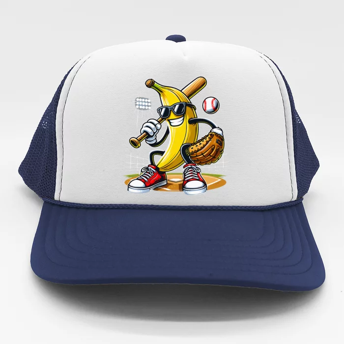 Funny Fruit Lover Banana Playing Baseball Trucker Hat