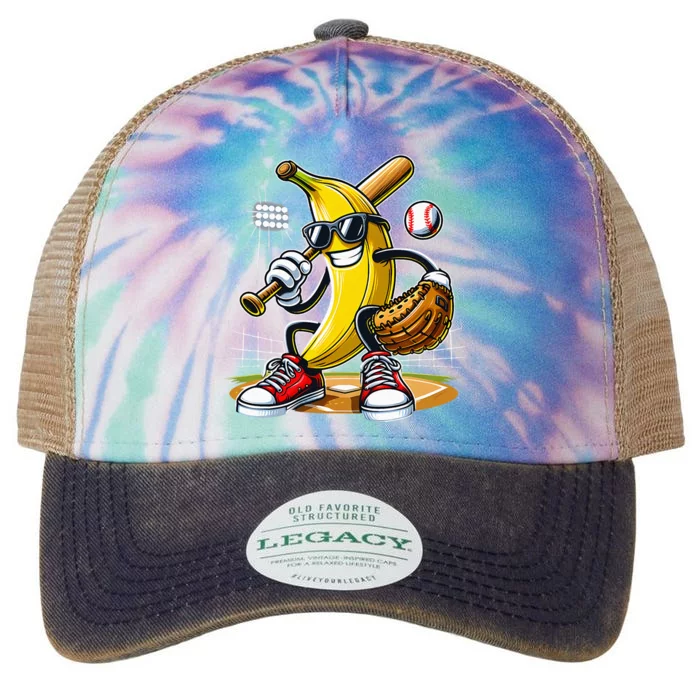 Funny Fruit Lover Banana Playing Baseball Legacy Tie Dye Trucker Hat