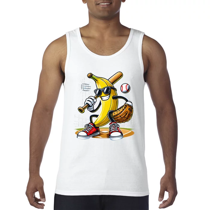 Funny Fruit Lover Banana Playing Baseball Tank Top