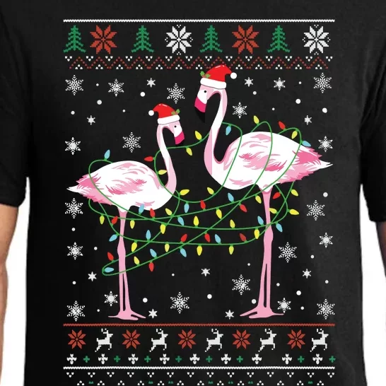 Funny Flamingo Lights Tangled Ugly Sweater Christmas Animals Pajama Set