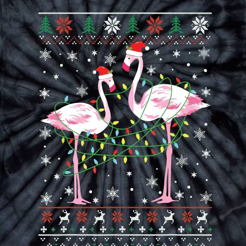 Funny Flamingo Lights Tangled Ugly Sweater Christmas Animals Tie-Dye T-Shirt