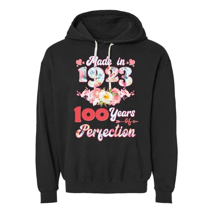 Flower Floral Made In 1923 100 Years Of Perfection Garment-Dyed Fleece Hoodie