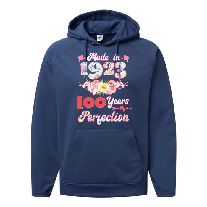 Flower Floral Made In 1923 100 Years Of Perfection Performance Fleece Hoodie