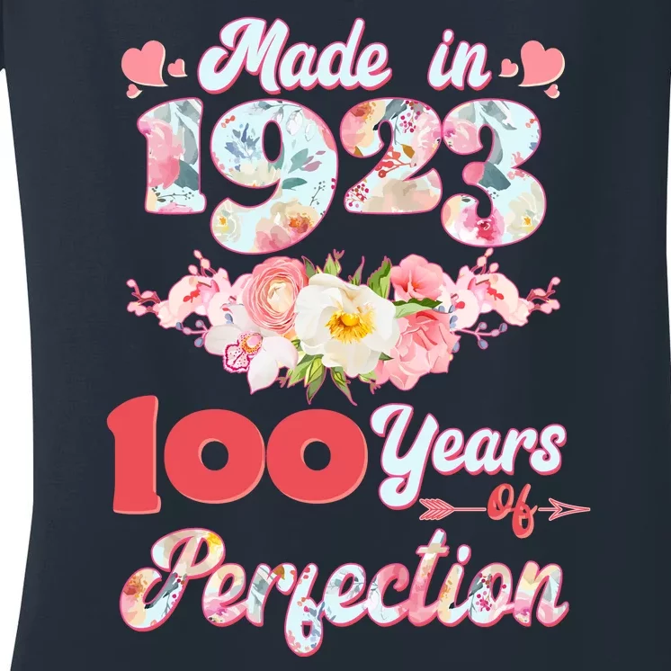 Flower Floral Made In 1923 100 Years Of Perfection Women's V-Neck T-Shirt