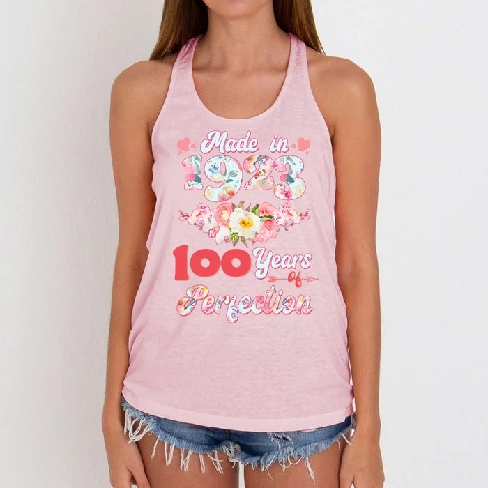 Flower Floral Made In 1923 100 Years Of Perfection Women's Knotted Racerback Tank