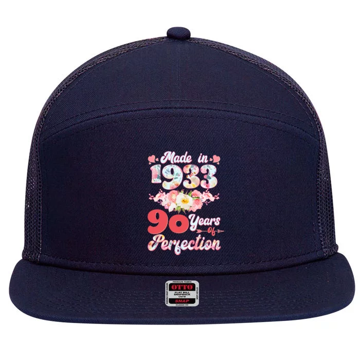 Flower Floral Made In 1933 90 Years Of Perfection 7 Panel Mesh Trucker Snapback Hat