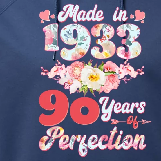 Flower Floral Made In 1933 90 Years Of Perfection Performance Fleece Hoodie