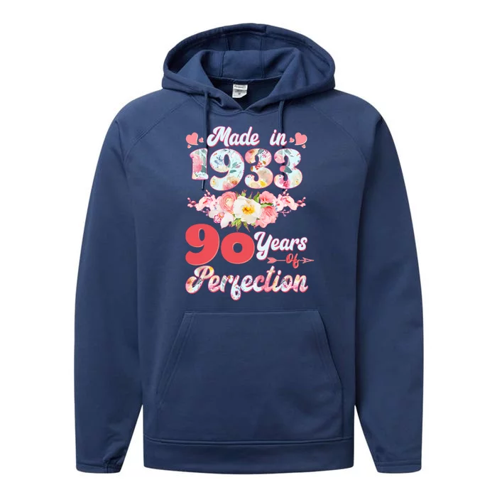 Flower Floral Made In 1933 90 Years Of Perfection Performance Fleece Hoodie