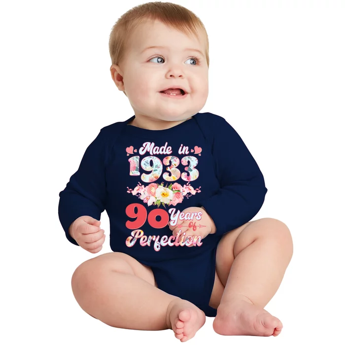 Flower Floral Made In 1933 90 Years Of Perfection Baby Long Sleeve Bodysuit