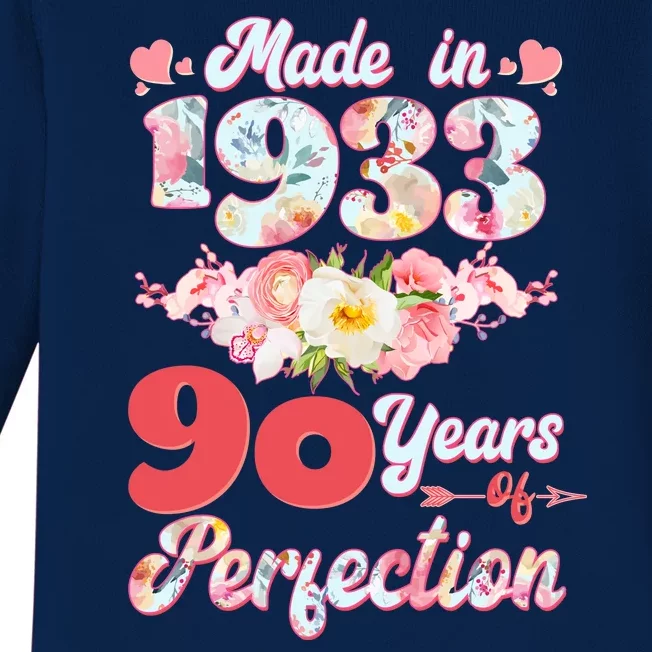 Flower Floral Made In 1933 90 Years Of Perfection Baby Long Sleeve Bodysuit