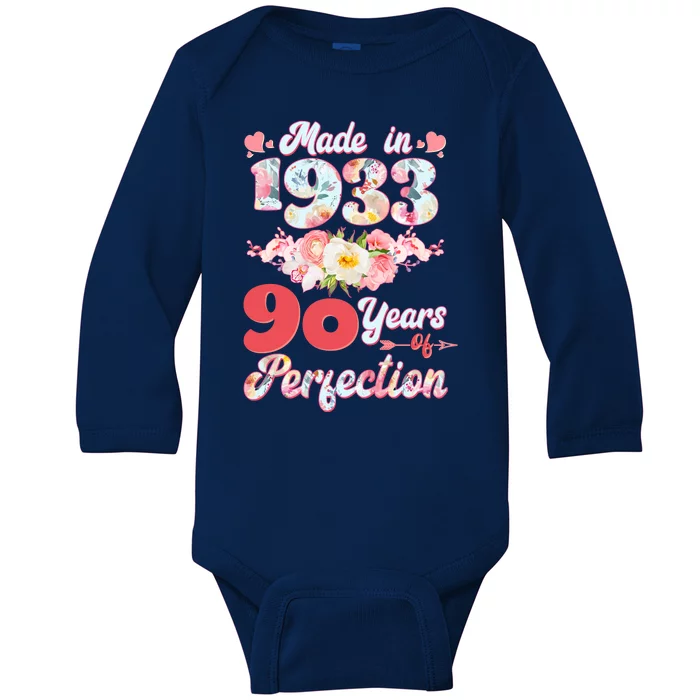 Flower Floral Made In 1933 90 Years Of Perfection Baby Long Sleeve Bodysuit