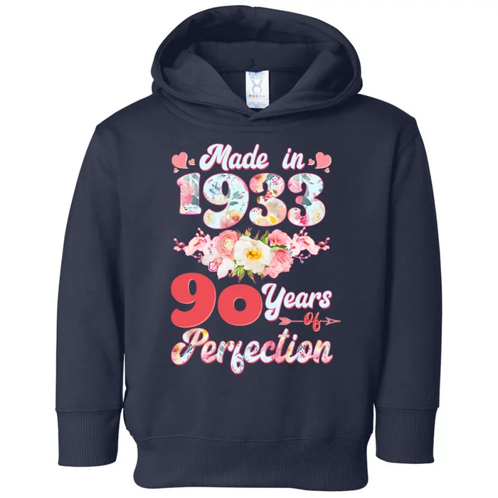 Flower Floral Made In 1933 90 Years Of Perfection Toddler Hoodie