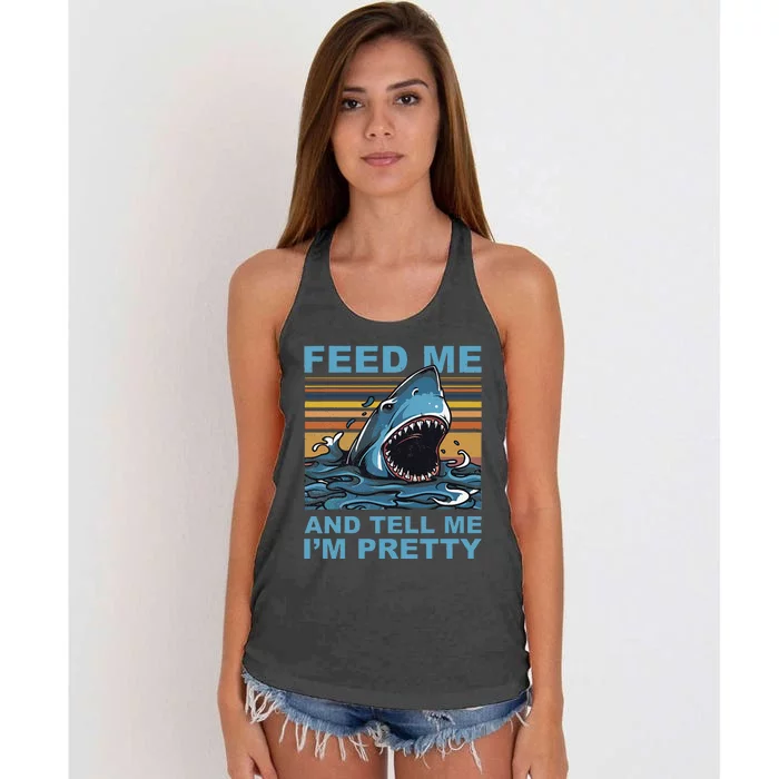 Funny Feed Me And Tell Me IM Pretty Shark Ocean Biologists Women's Knotted Racerback Tank