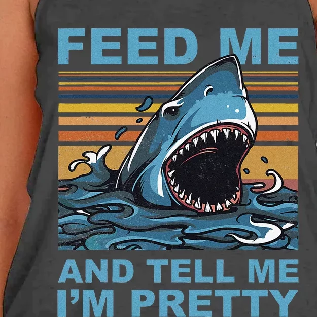 Funny Feed Me And Tell Me IM Pretty Shark Ocean Biologists Women's Knotted Racerback Tank