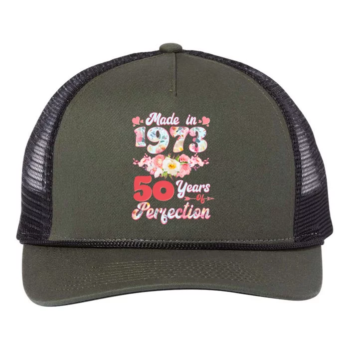 Flower Floral Made In 1973 50 Years Of Perfection Retro Rope Trucker Hat Cap