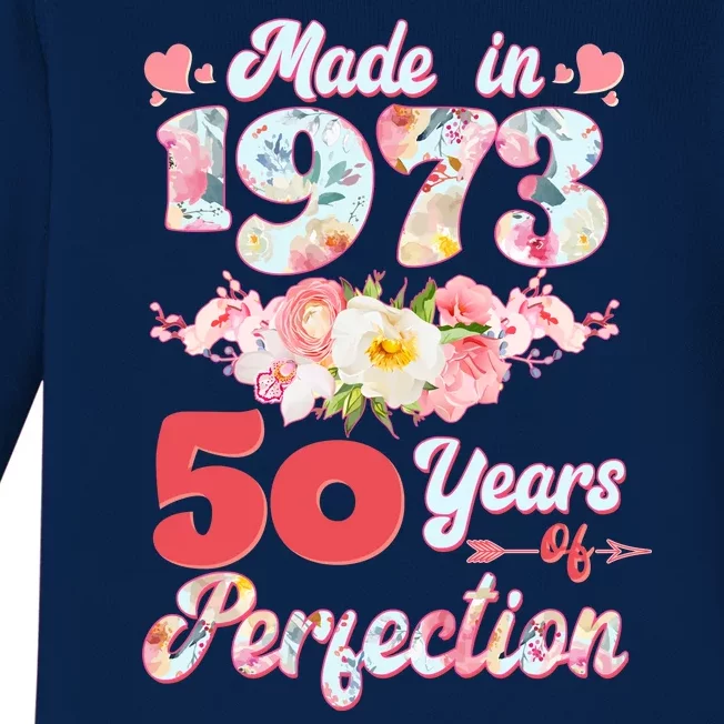 Flower Floral Made In 1973 50 Years Of Perfection Baby Long Sleeve Bodysuit