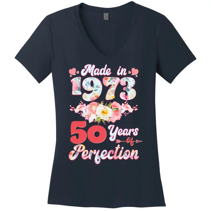 Flower Floral Made In 1973 50 Years Of Perfection Women's V-Neck T-Shirt